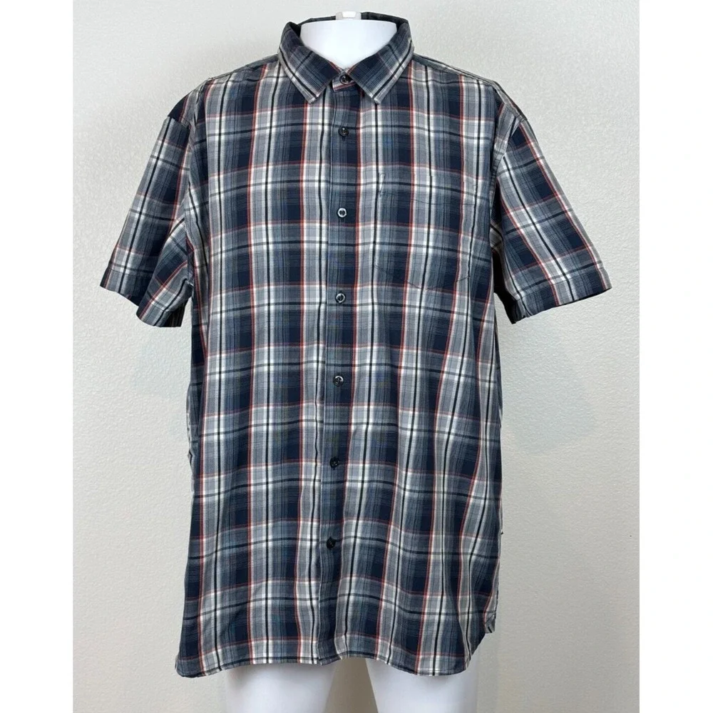 North Face Mens Plaid Button Down Short Sleeve Shirt XL Blue Classic Outdoors